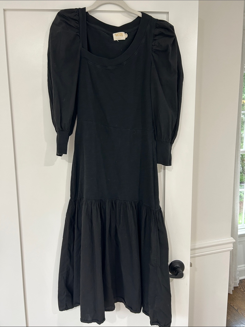 Nation LTD Black Puff-Sleeve Tiered Midi Dress